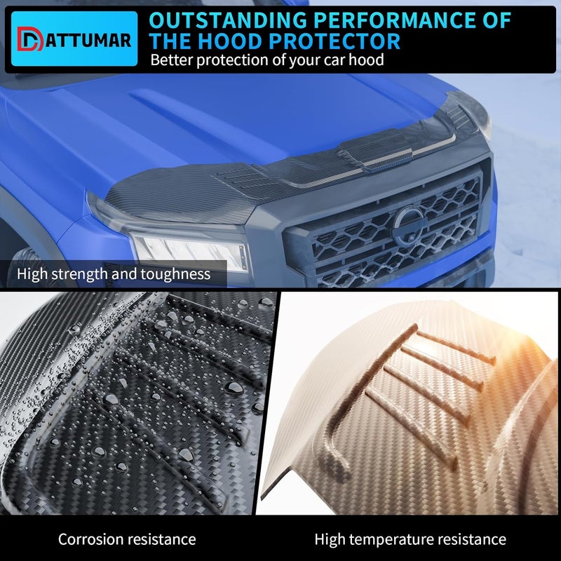 Dattumar Hood Protector Compatible with 2022-2025 2026 Nissan Frontier Hood Shield ABS Hood Deflector Hood Guard 3pcs for 2024 Frontier Accessories (Glossy Carbon) - Image 4